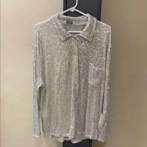 Shimmering Silver Button Down Shirt size M